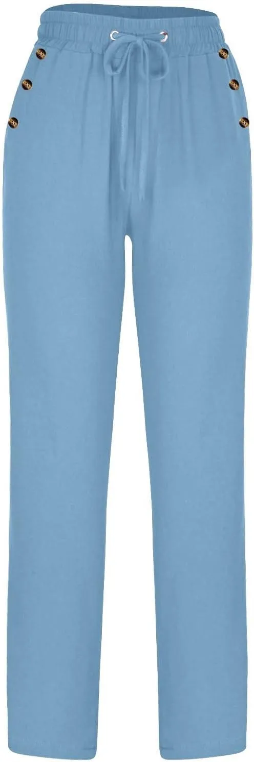 Lmdudan 2 Pc Linen Pants Women Cotton Linen Straight Leg Lightweight Pants 2025 Summer Beach Pants Women's Loose Fit Trousers