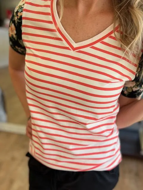 Lulu Coral Stripe & Floral Tee