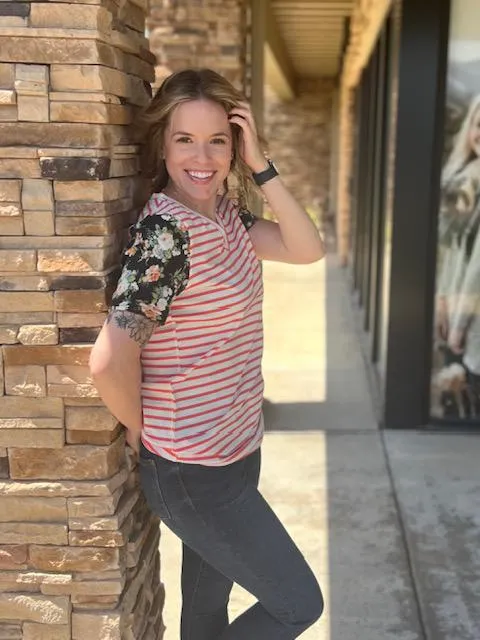 Lulu Coral Stripe & Floral Tee