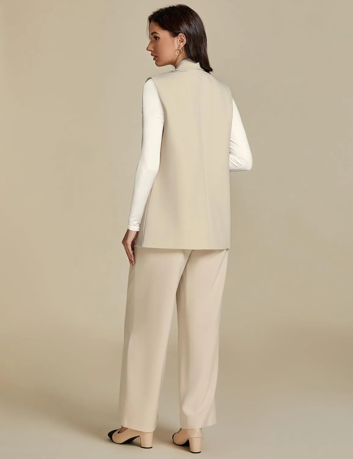 luvamia Long Vest for Women 2025 Spring Business Casual Sleeveless Open Front Blazers Suit Vests Top Pockets Work Office