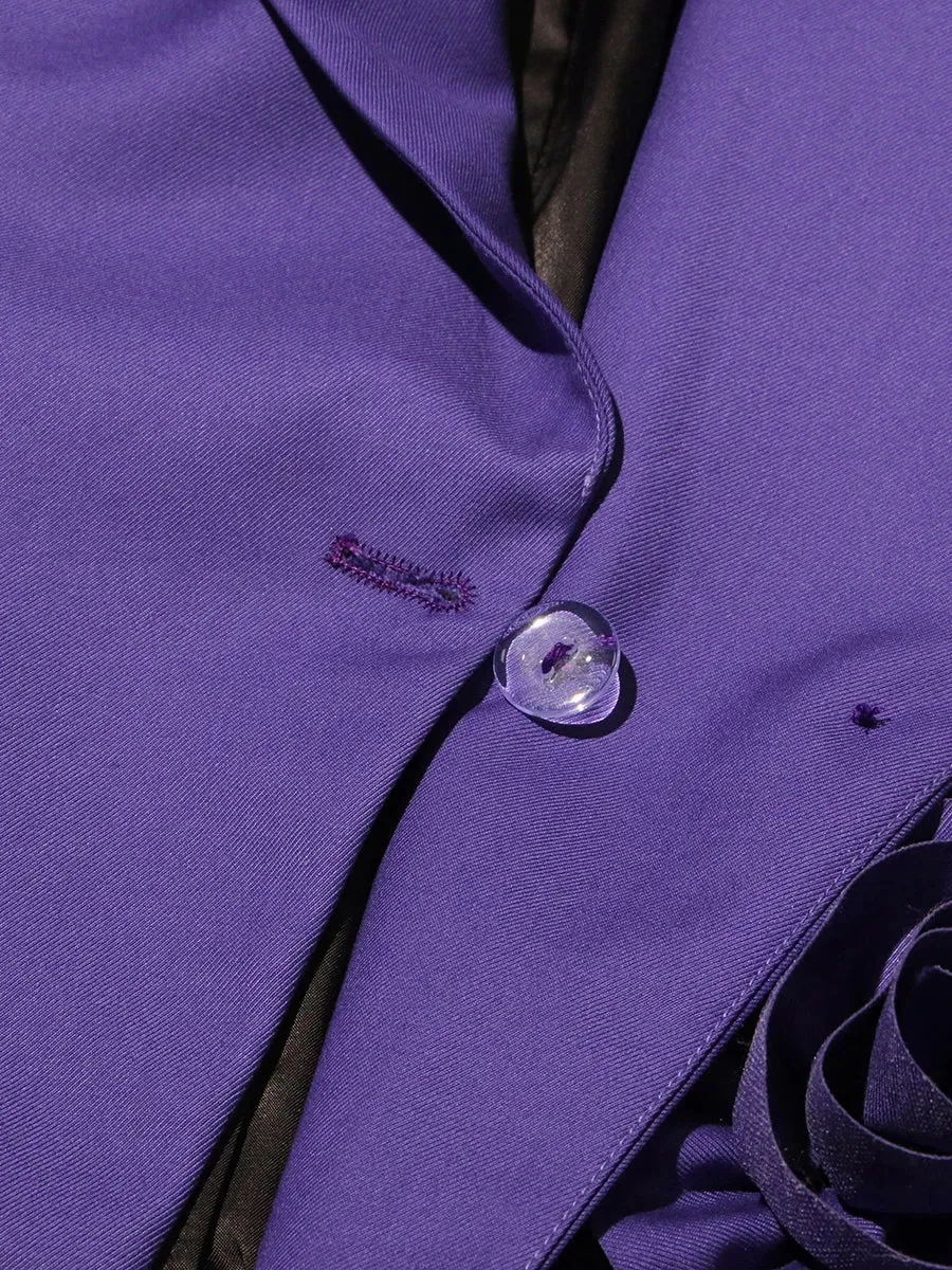 Make Me Blossom Purple Blazer with Rose Appliques