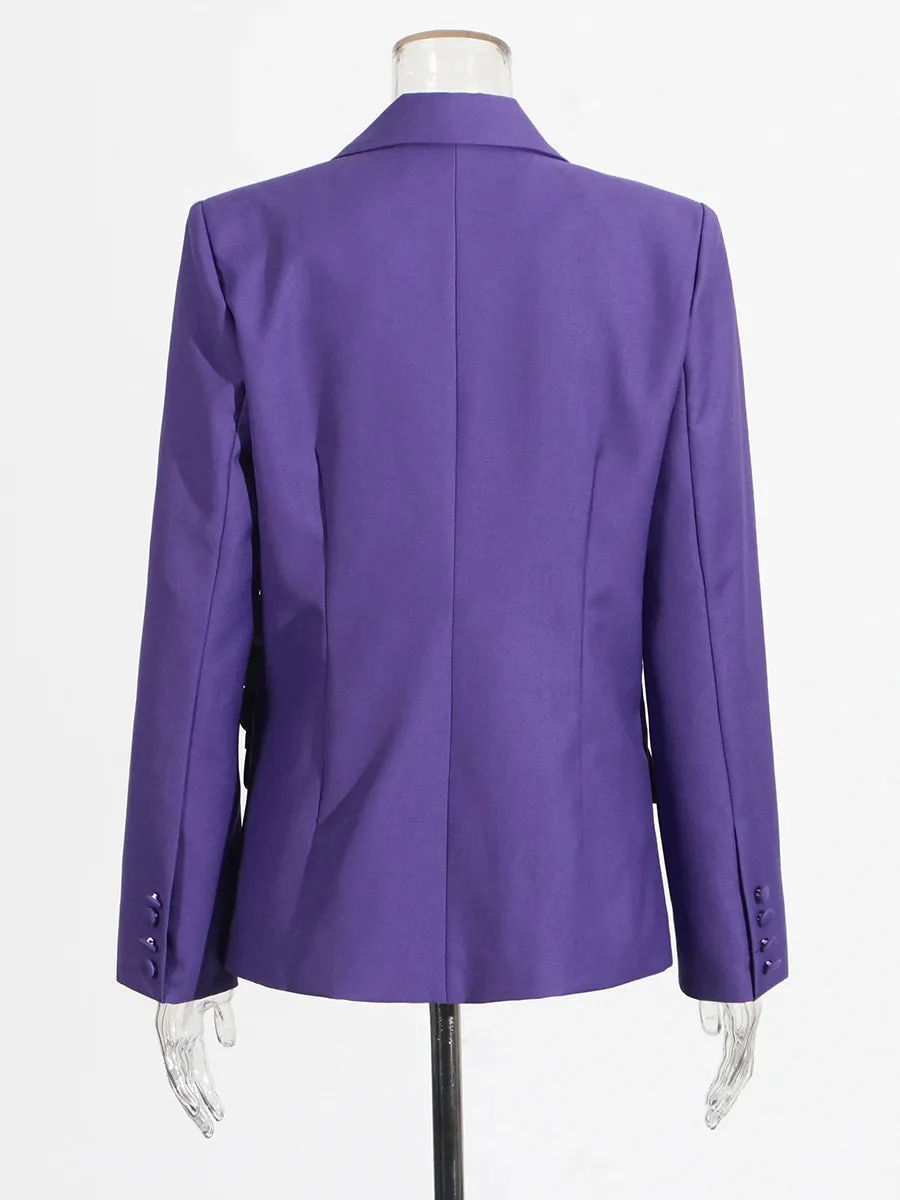 Make Me Blossom Purple Blazer with Rose Appliques