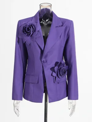 Make Me Blossom Purple Blazer with Rose Appliques