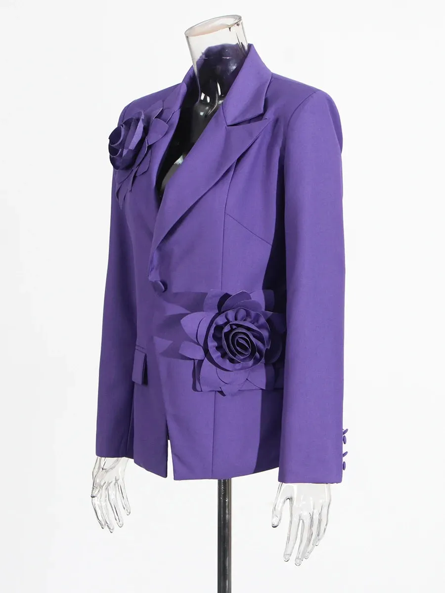Make Me Blossom Purple Blazer with Rose Appliques