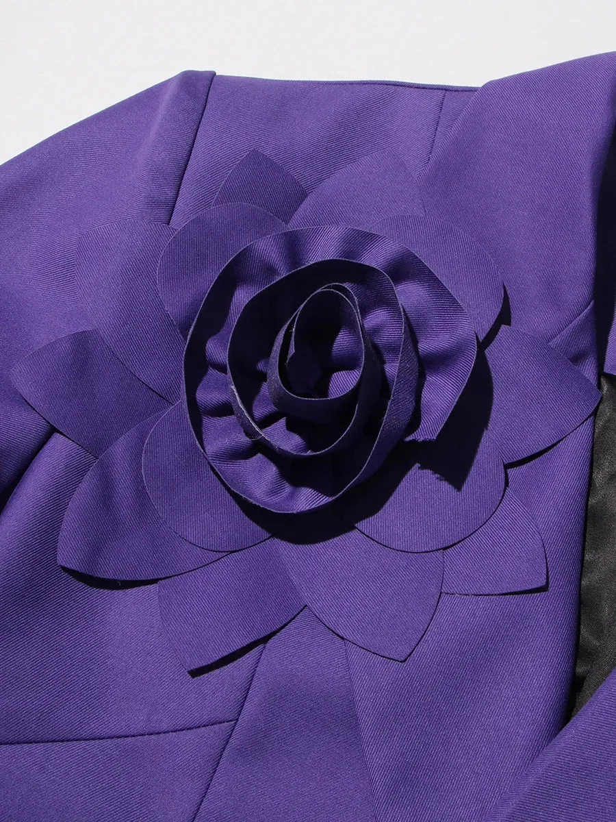 Make Me Blossom Purple Blazer with Rose Appliques