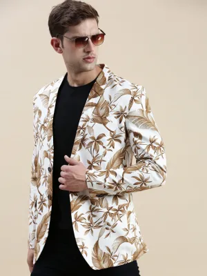 Men White Printed Cotton Blazers