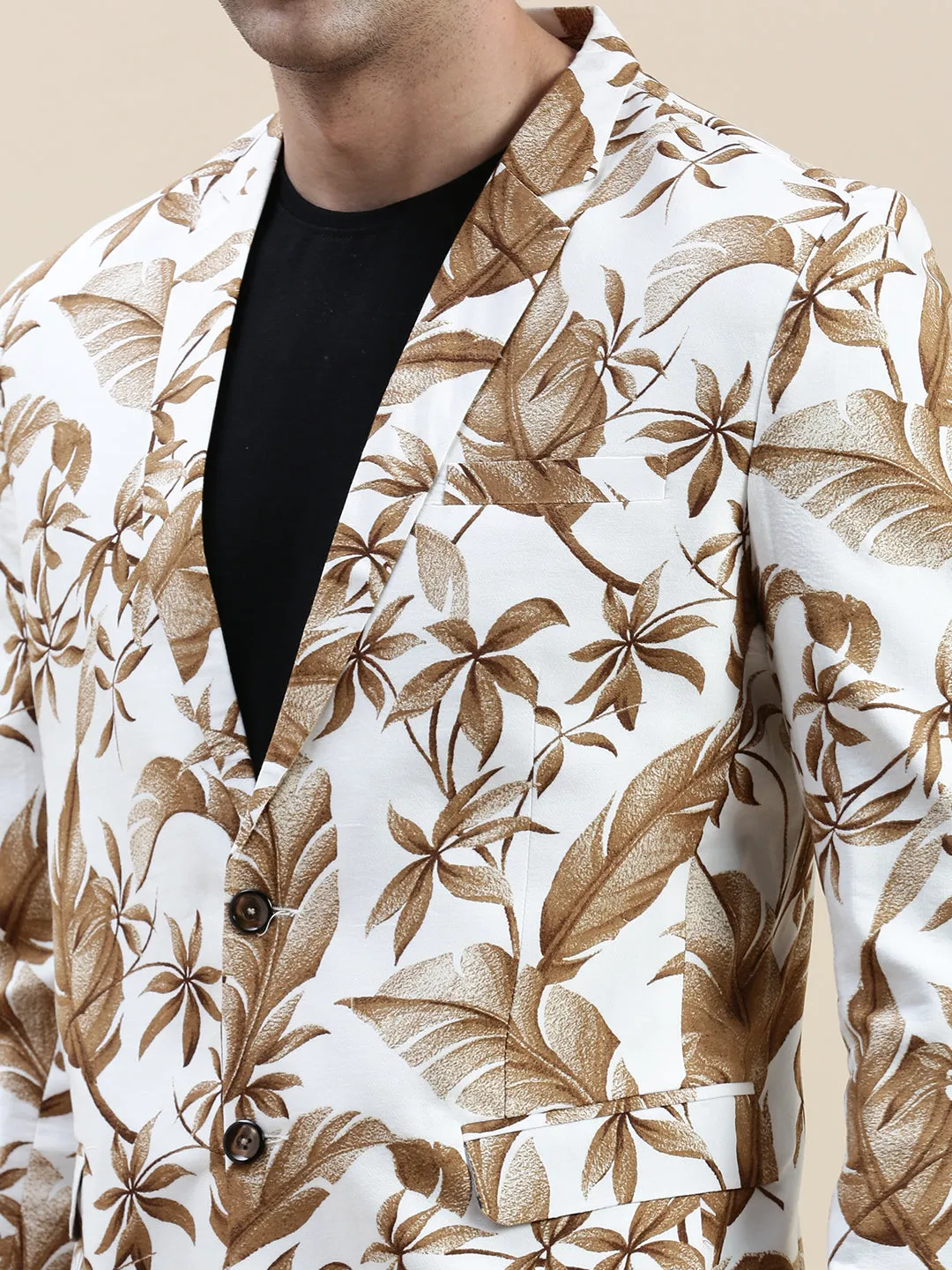 Men White Printed Cotton Blazers