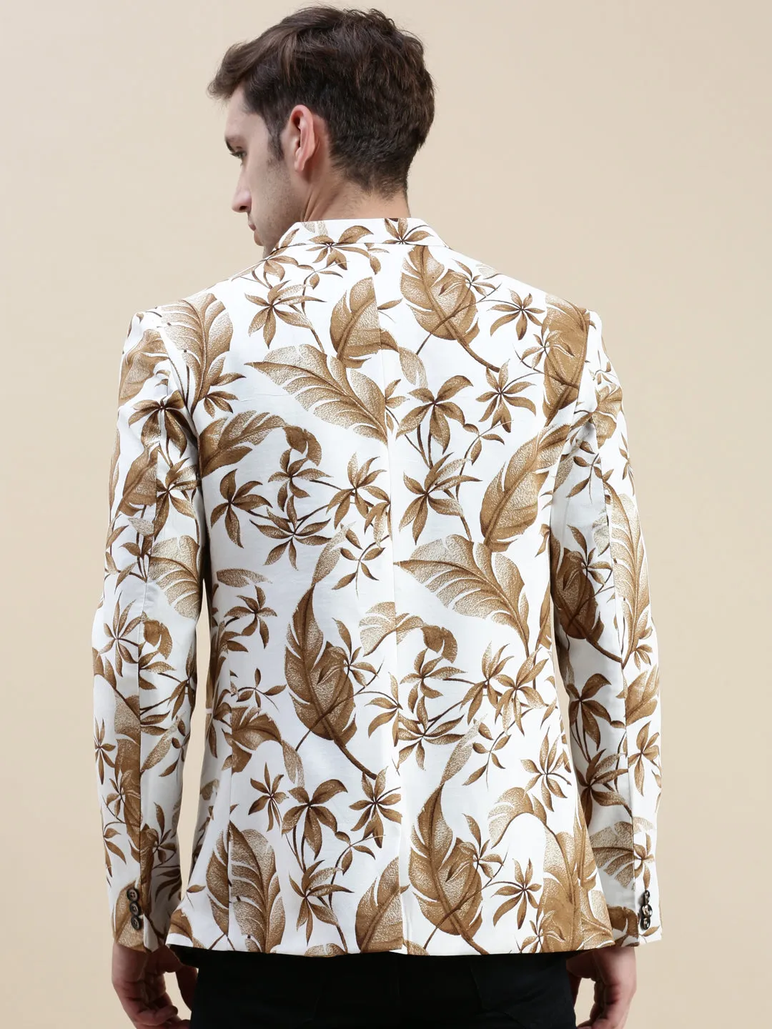Men White Printed Cotton Blazers