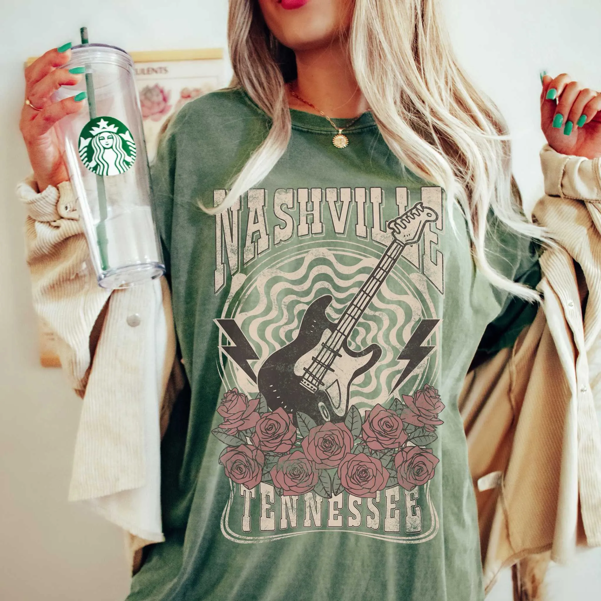 Nashville Tennessee Retro Guitar Comfort Colors Graphic T-Shirt
