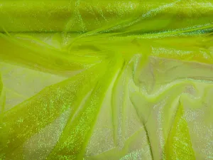 Neon Yellow Crush Iridescent Shimmer Organza Fabric 45” Wide, Sells by The Yard.