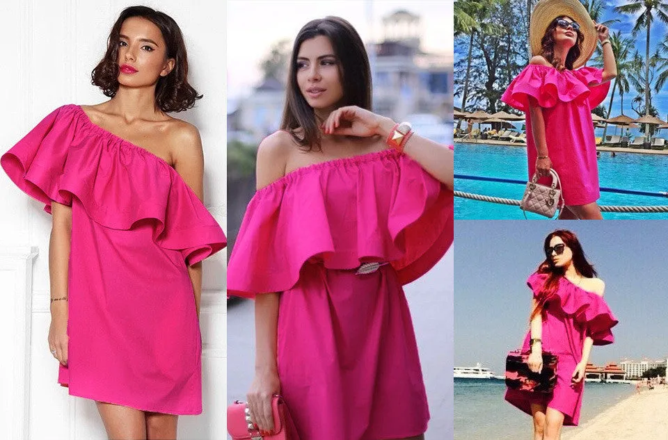 Off Shoulder Boat Neck Sleeveless Short Dress