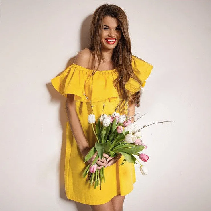 Off Shoulder Boat Neck Sleeveless Short Dress