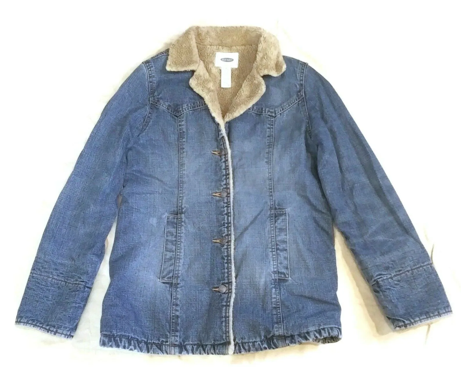 OLD NAVY Women's Jeans Coat  Winter Sherpa-Lined Blue Warm Denim Jacket VTG M