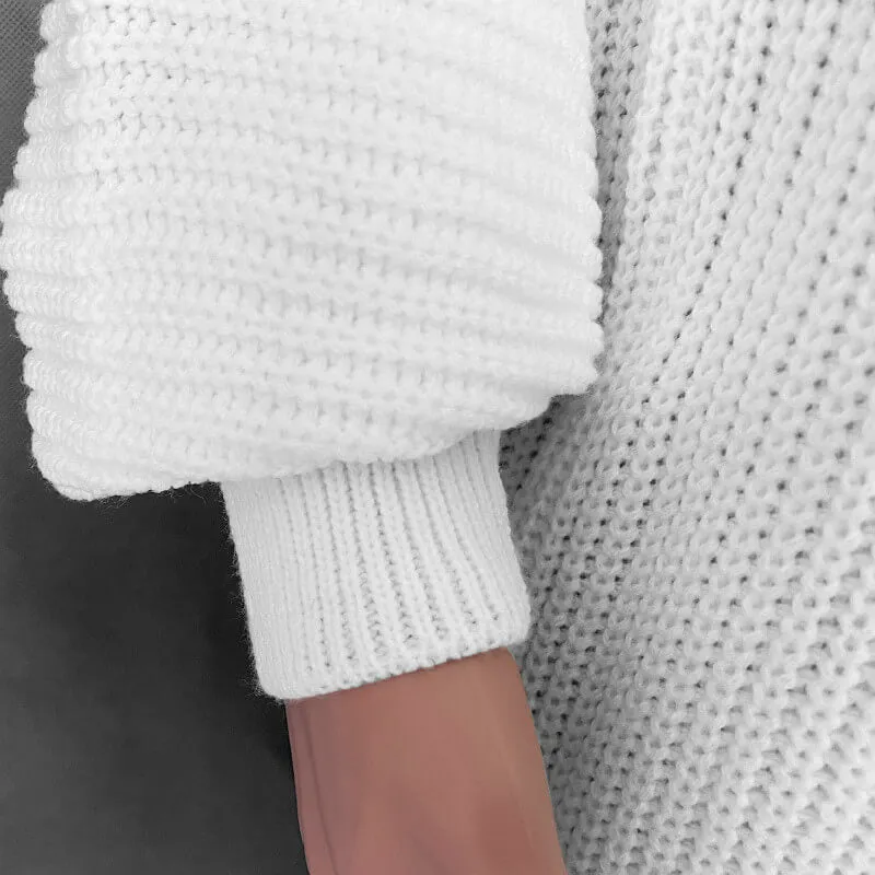 Ribbed Lantern Sleeve Knitted Short Dress