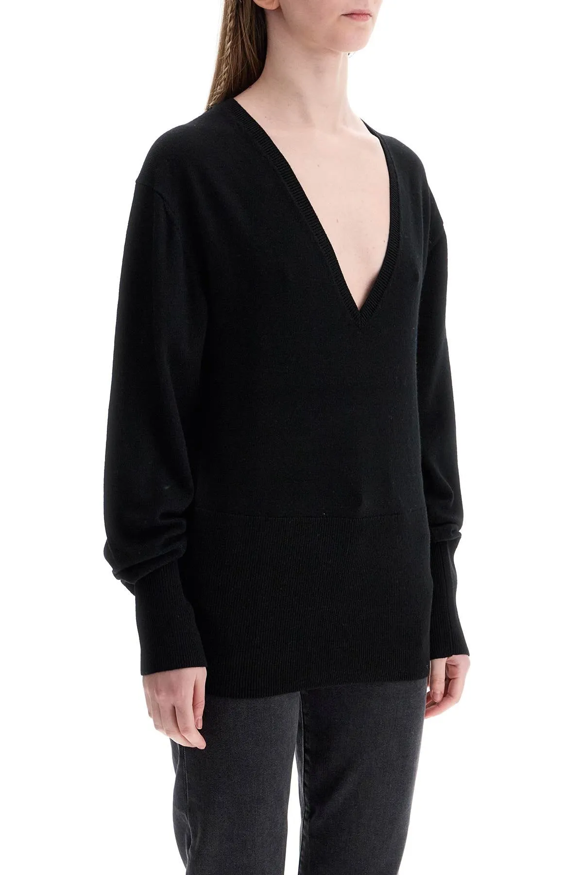 rws wool black sweater with deep v-neck 251 WRT4366 YA0133 BLACK