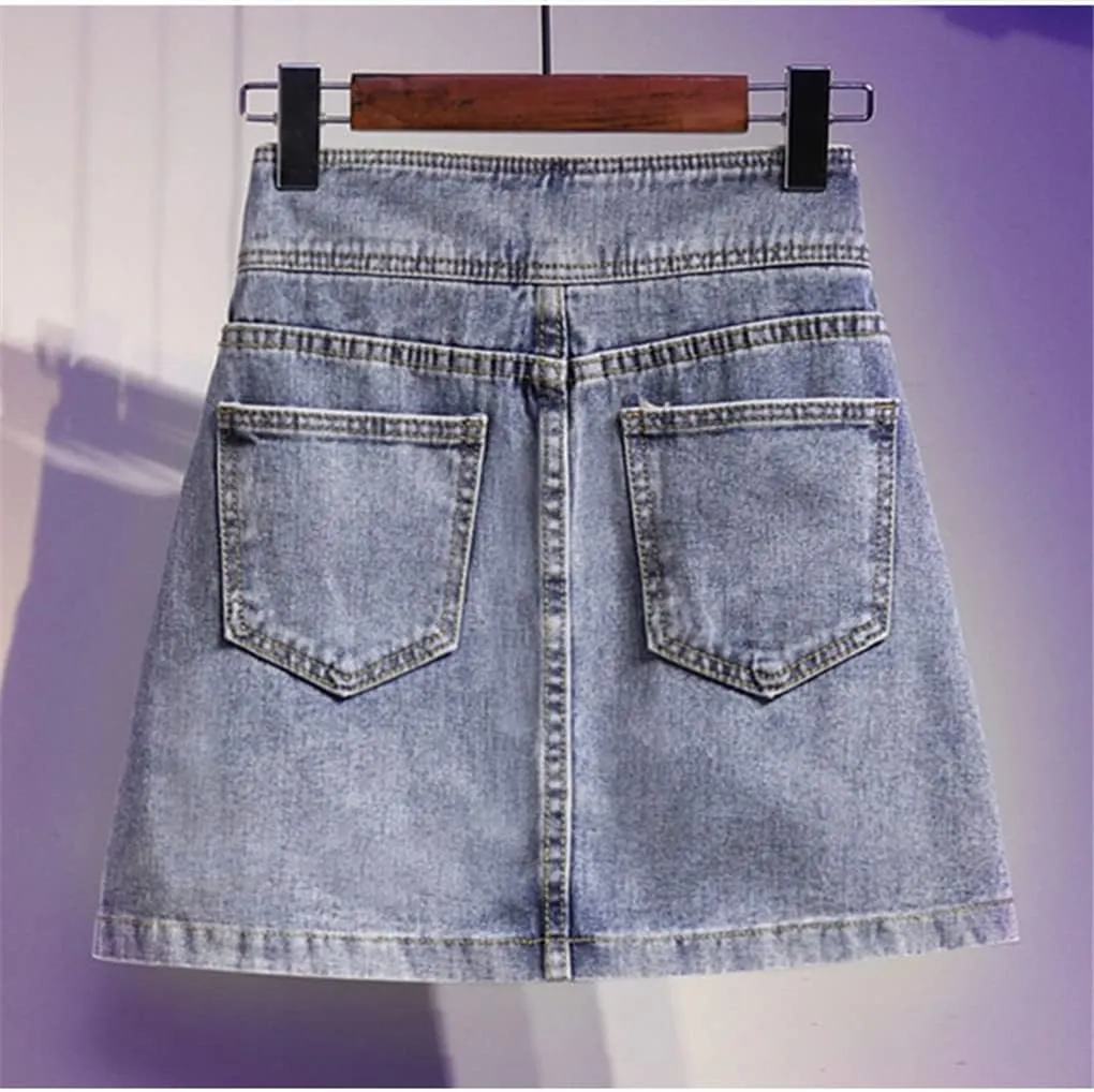 Stripe Splice Patchwork Mini Denim Skirts Women Summer Casual Short Pencil Denim Skirt