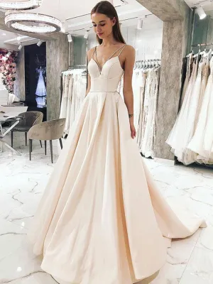 Sweetheart Neck Light Champagne Long Prom Dresses, Light Champagne Formal Graduation Evening Dresses