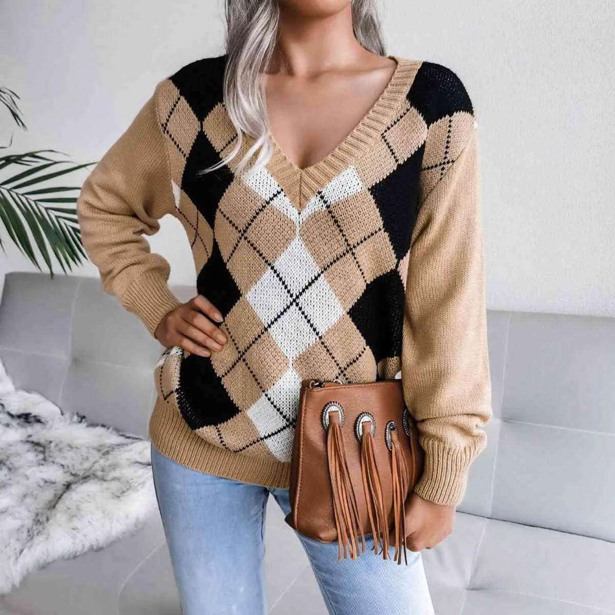 Timeless Choice V-Neck Argyle Sweater