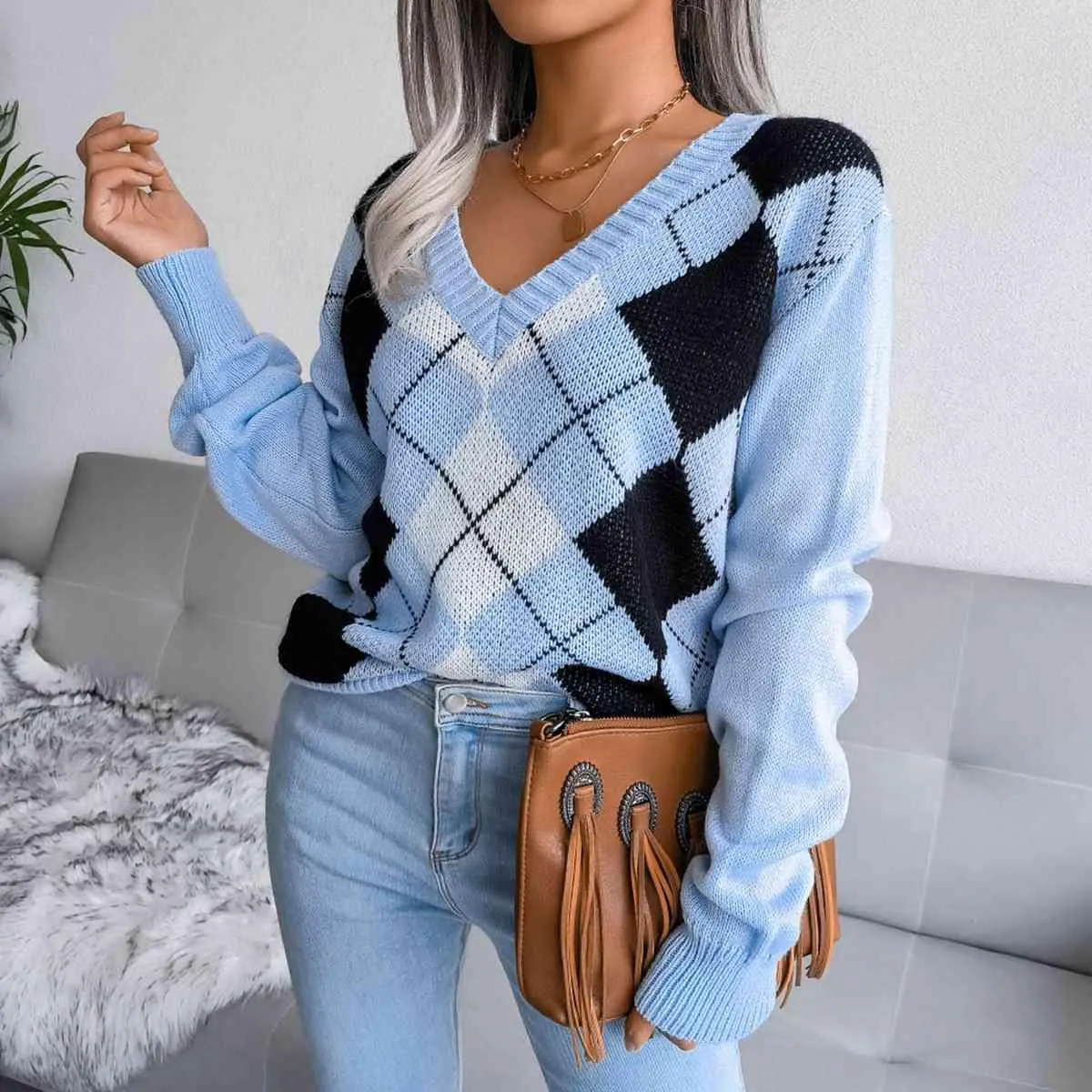 Timeless Choice V-Neck Argyle Sweater