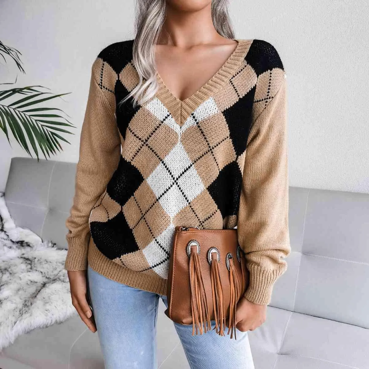 Timeless Choice V-Neck Argyle Sweater