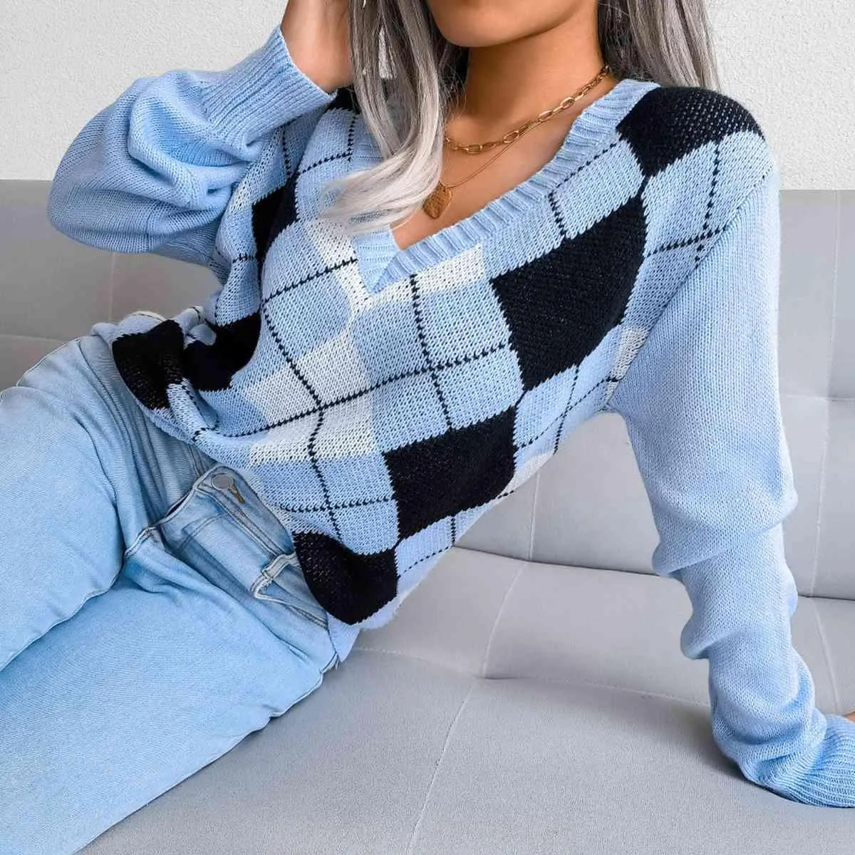 Timeless Choice V-Neck Argyle Sweater