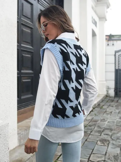 Timeless Layer V-Neck Houndstooth Sweater Vest