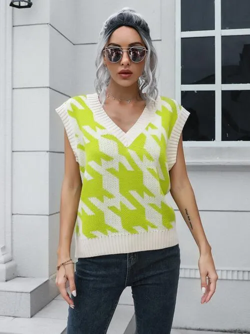 Timeless Layer V-Neck Houndstooth Sweater Vest