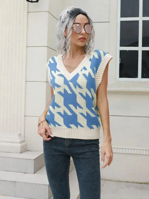 Timeless Layer V-Neck Houndstooth Sweater Vest