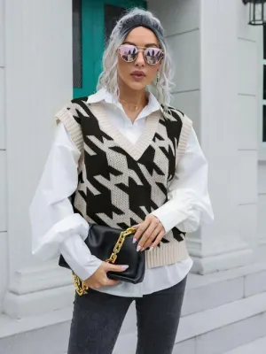 Timeless Layer V-Neck Houndstooth Sweater Vest