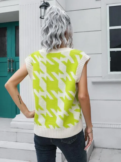 Timeless Layer V-Neck Houndstooth Sweater Vest