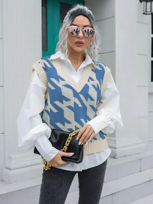 Timeless Layer V-Neck Houndstooth Sweater Vest