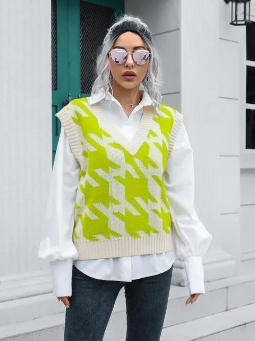 Timeless Layer V-Neck Houndstooth Sweater Vest