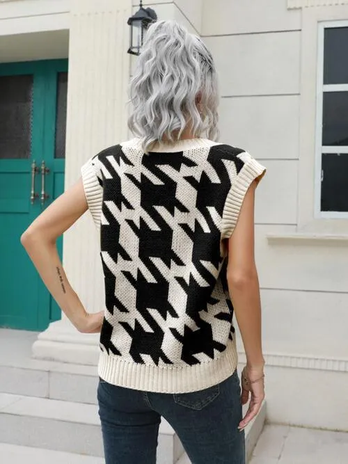 Timeless Layer V-Neck Houndstooth Sweater Vest