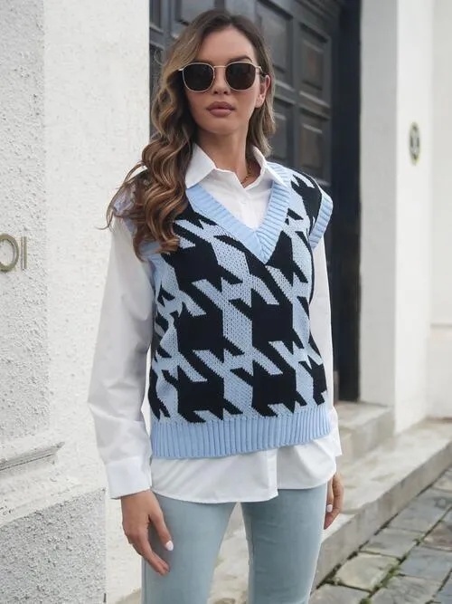 Timeless Layer V-Neck Houndstooth Sweater Vest