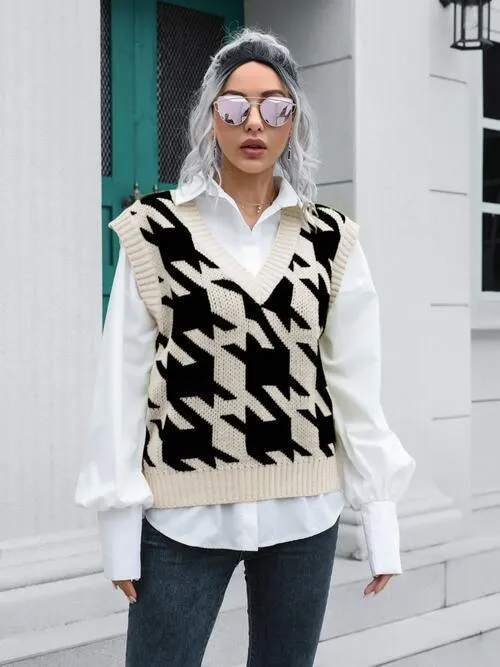 Timeless Layer V-Neck Houndstooth Sweater Vest