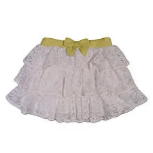 Truly Scrumptious Girls White Tiered Ruffle Skirt with Yellow Bow Band- Infant/Toddler
