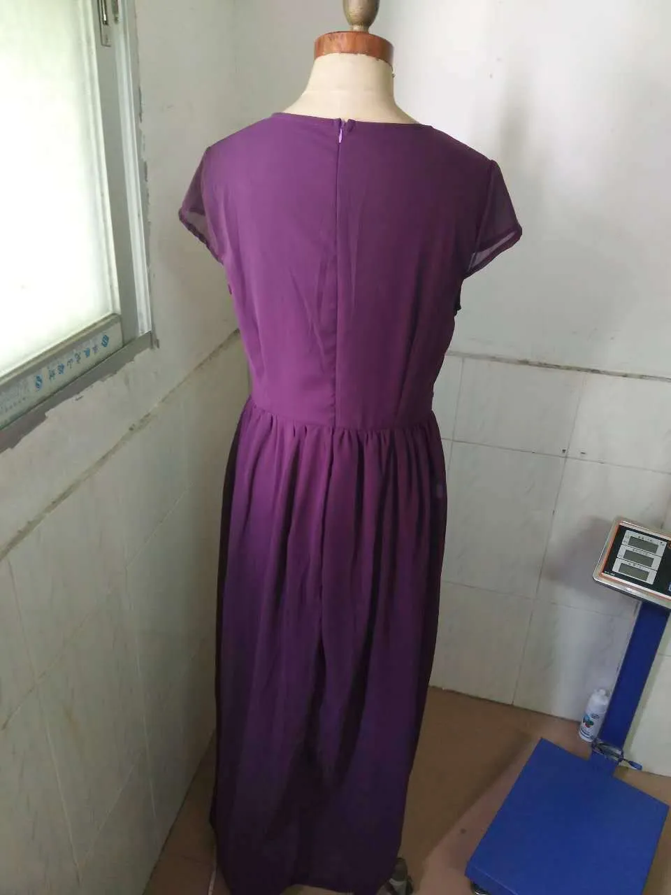 V-neck Pure Color High Waist Long Party Dress