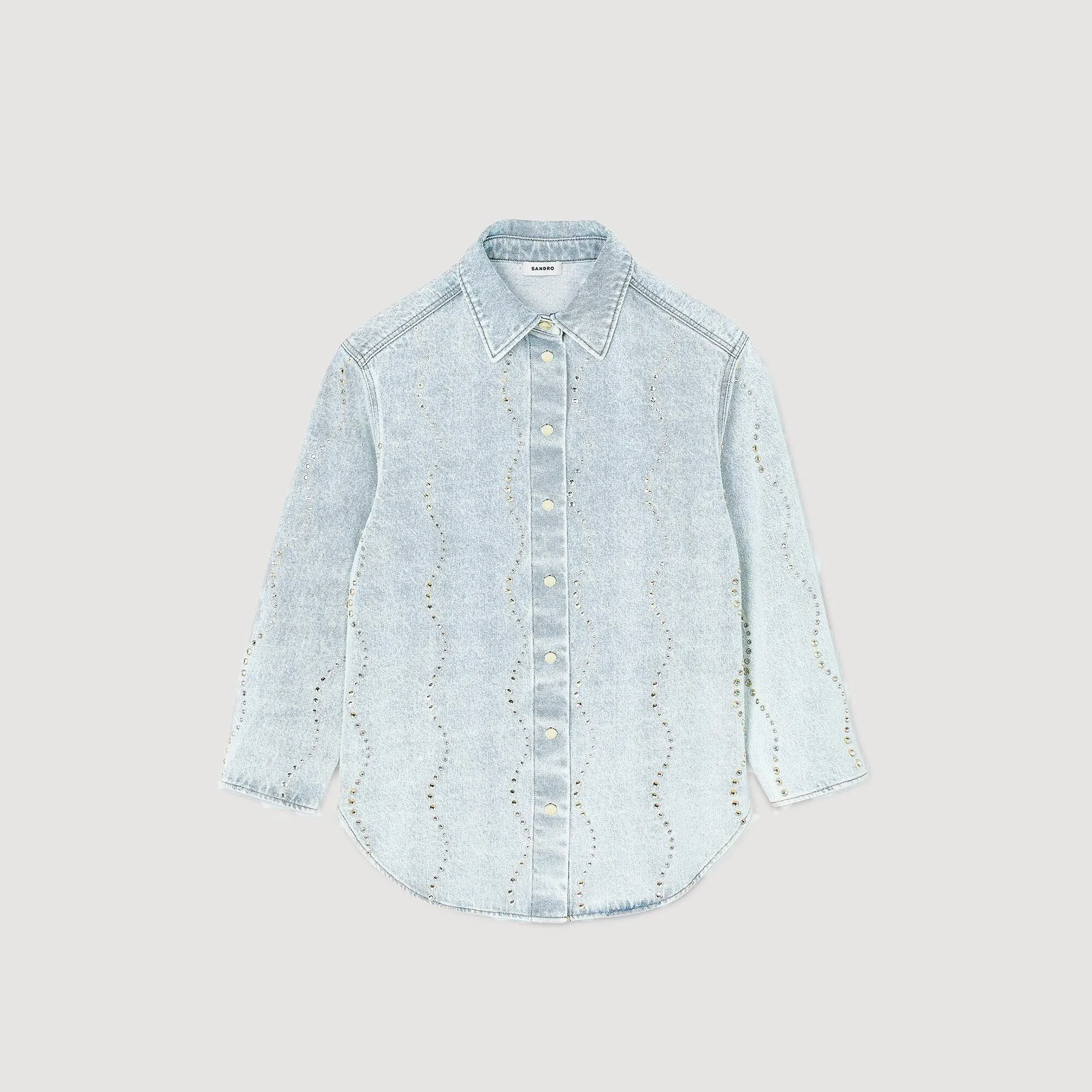 Wave Denim Shirt With Rhinestones Light Bu Jean