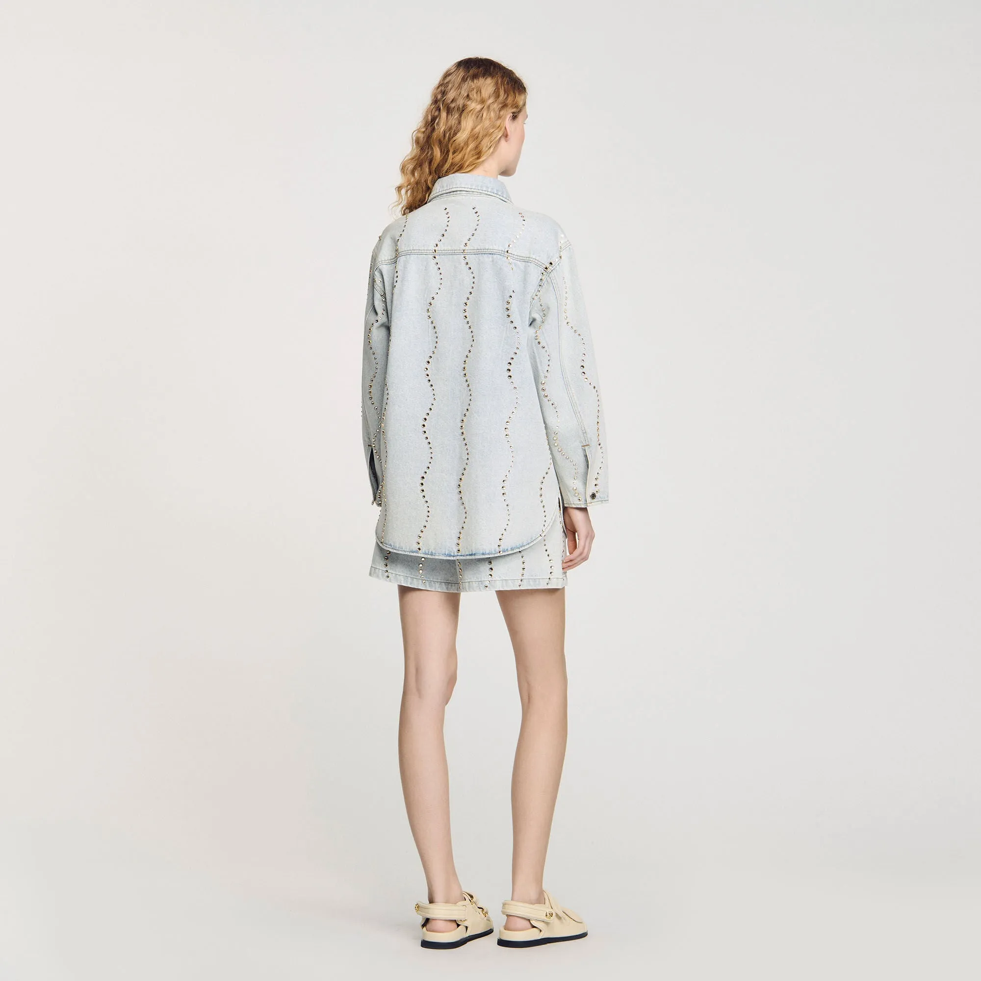 Wave Denim Shirt With Rhinestones Light Bu Jean