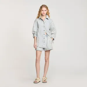 Wave Denim Shirt With Rhinestones Light Bu Jean