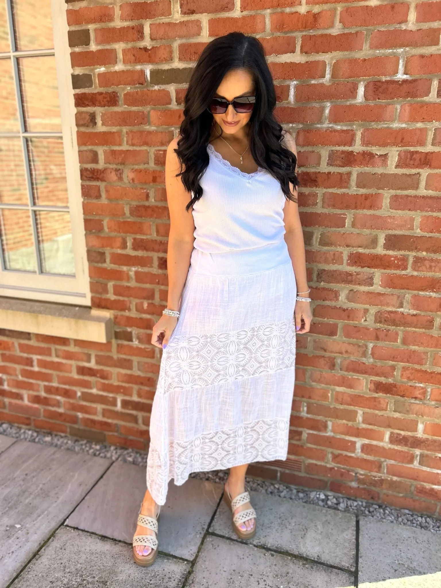 White Lace Block Panel Skirt