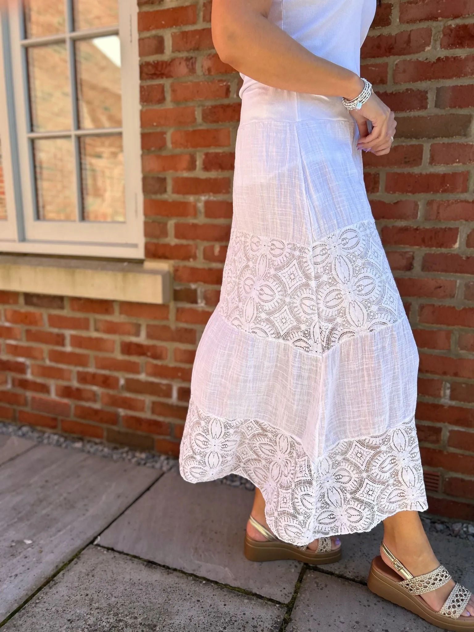 White Lace Block Panel Skirt