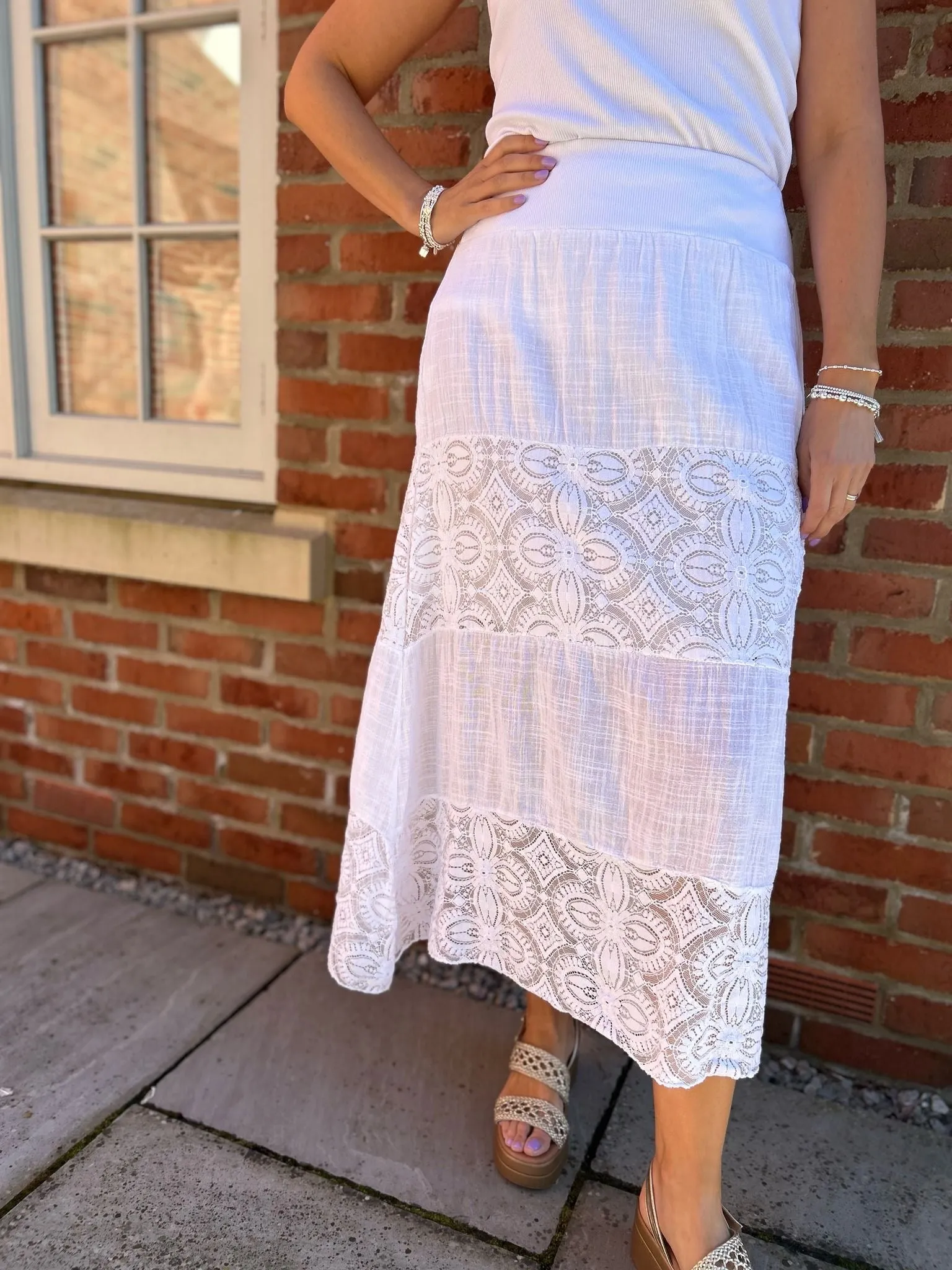 White Lace Block Panel Skirt