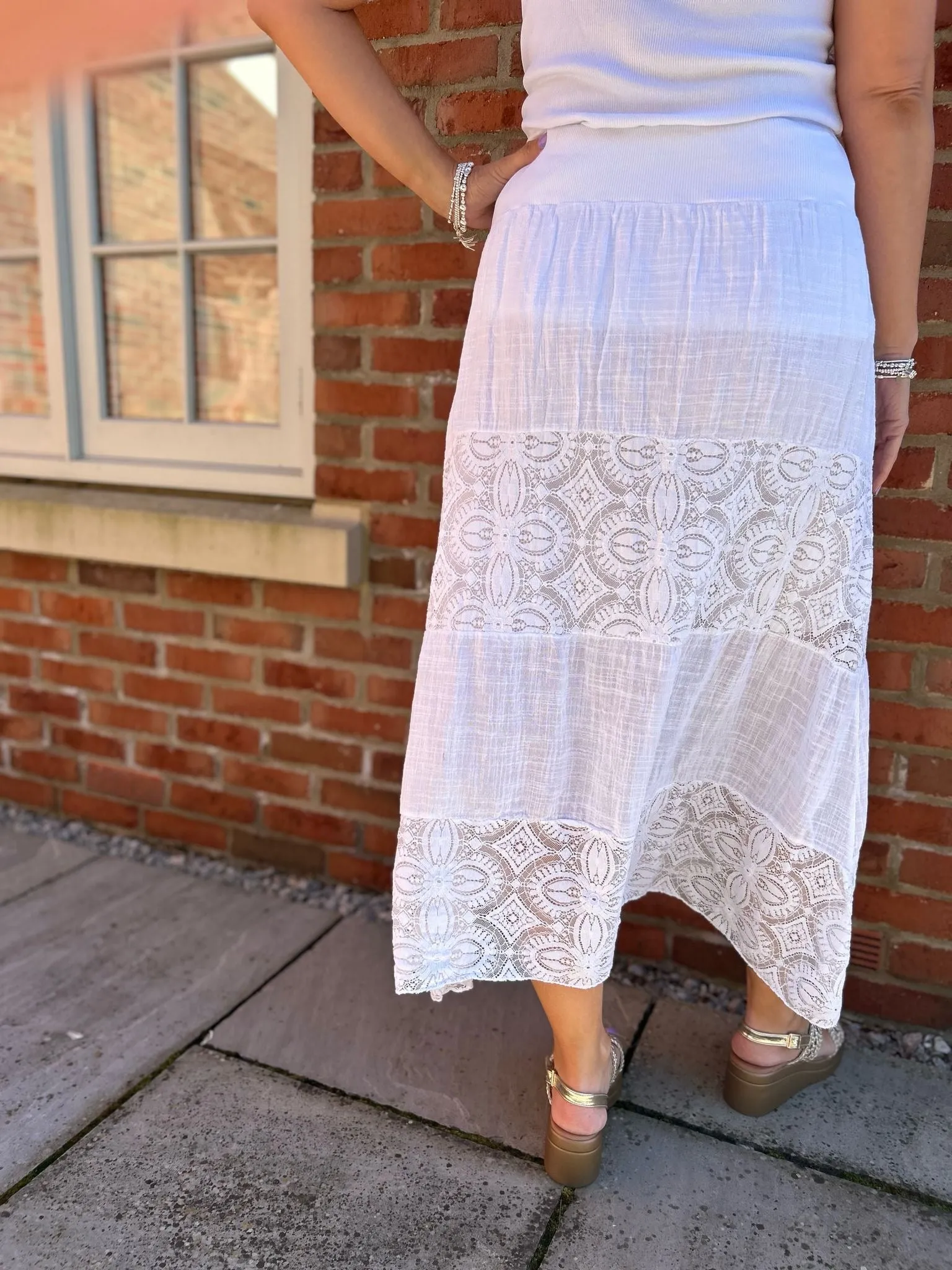 White Lace Block Panel Skirt