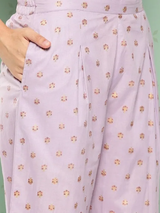 Women Elegant Printed Crop Top with Palazzo And Jacket