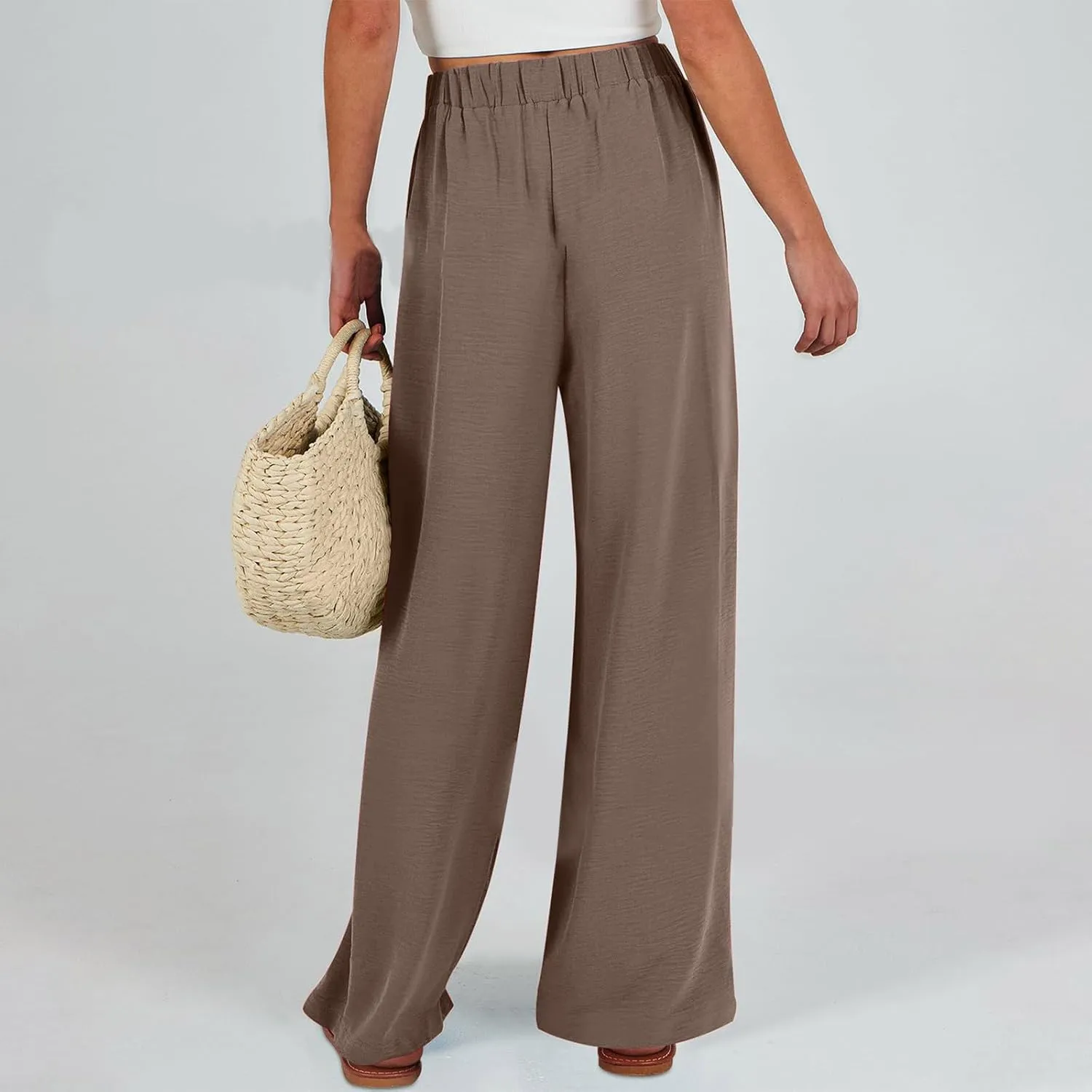 Women's 2025 Summer Lightweight Loose Lace Up High Waist Pants Casual Solid Color Baggy Wide Leg Trousers with Pockets