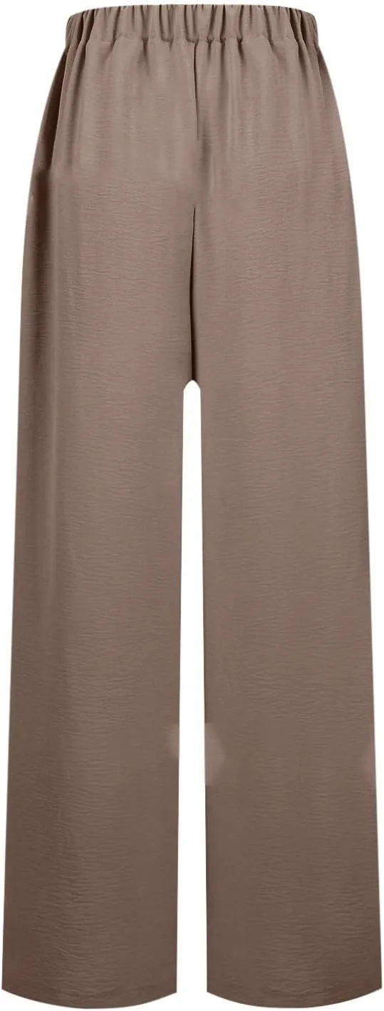 Women's 2025 Summer Lightweight Loose Lace Up High Waist Pants Casual Solid Color Baggy Wide Leg Trousers with Pockets