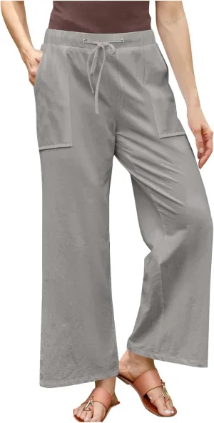 Womens Casual Pants Plus Size Summer Linen Pants Drawstring Waist Straight Leg Beach Pants Loose Comfy Work Pants