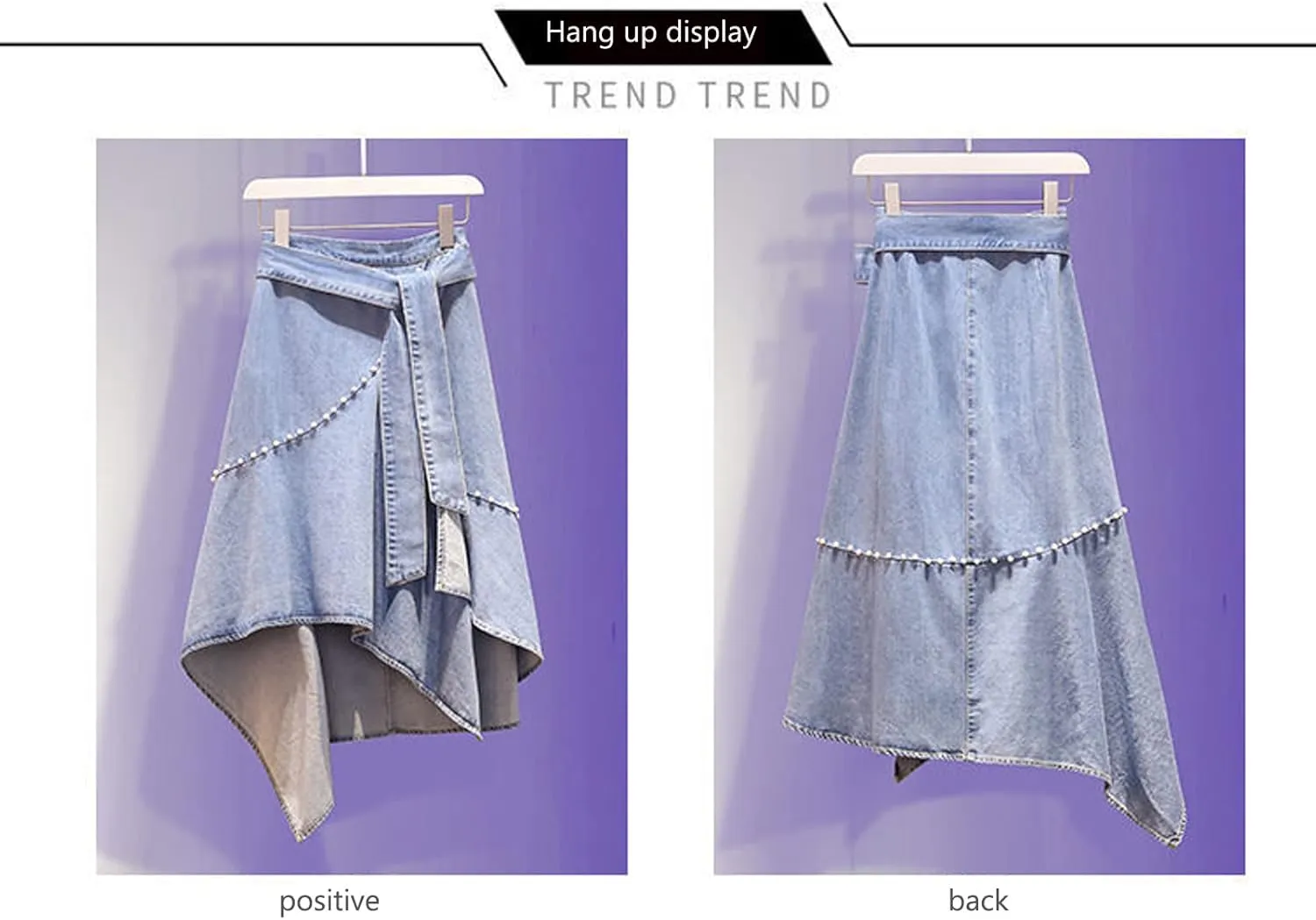 Women's Irregular High Waist Denim Skirt Lotus Leaf Skirt Pearl Denim Half Skirt Casual A-line Denim Skirt