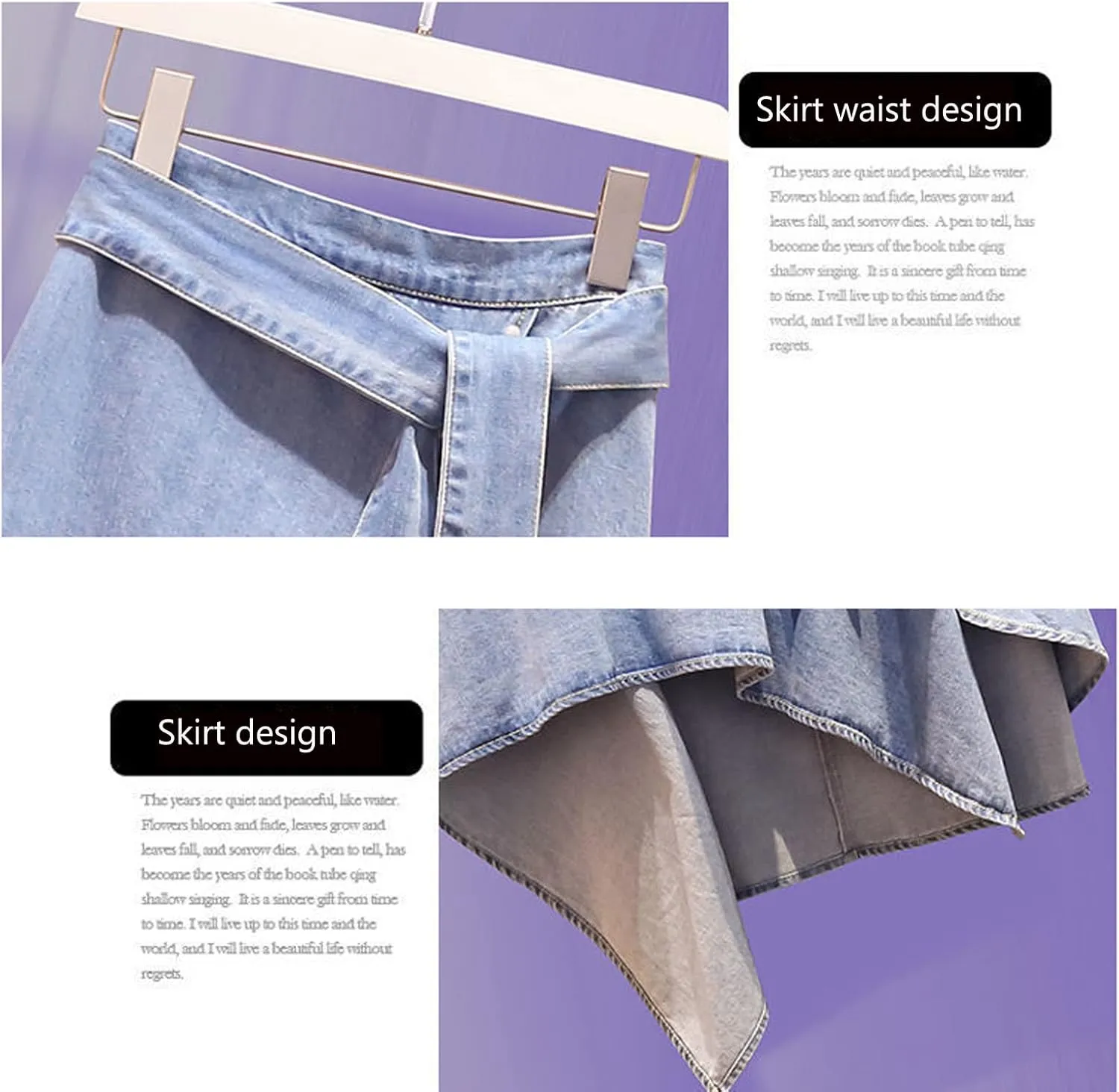 Women's Irregular High Waist Denim Skirt Lotus Leaf Skirt Pearl Denim Half Skirt Casual A-line Denim Skirt